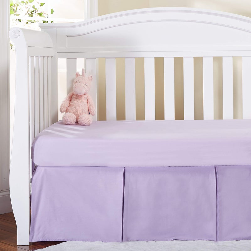 EVERYDAY KIDS Lavender Purple Pleated Crib Skirt; 100% Natural Cotton Nursery Crib Bedding Skirt for Baby Boys and Girls; Crib Dust Ruffle with Split Corners for Easy On and Off, 14 Inch Drop - Image 2